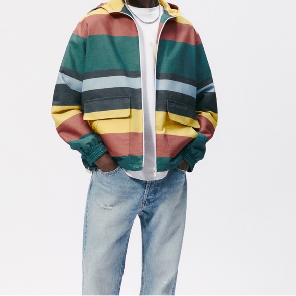 Zara- Men’s Hooded Striped Lightweight Jacket- Sz Large- NWOT- WOW!!!! - Picture 4 of 7